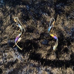 Holographic Colored Earrings w/ pearl